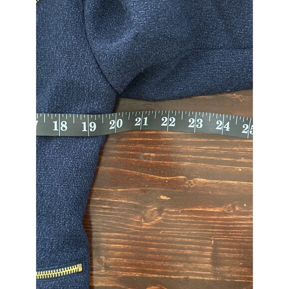 Lorenza Blau Lined Blazer 30 Navy Blue Gold Zip Trim Classic Preppy Coastal - Picture 14 of 16